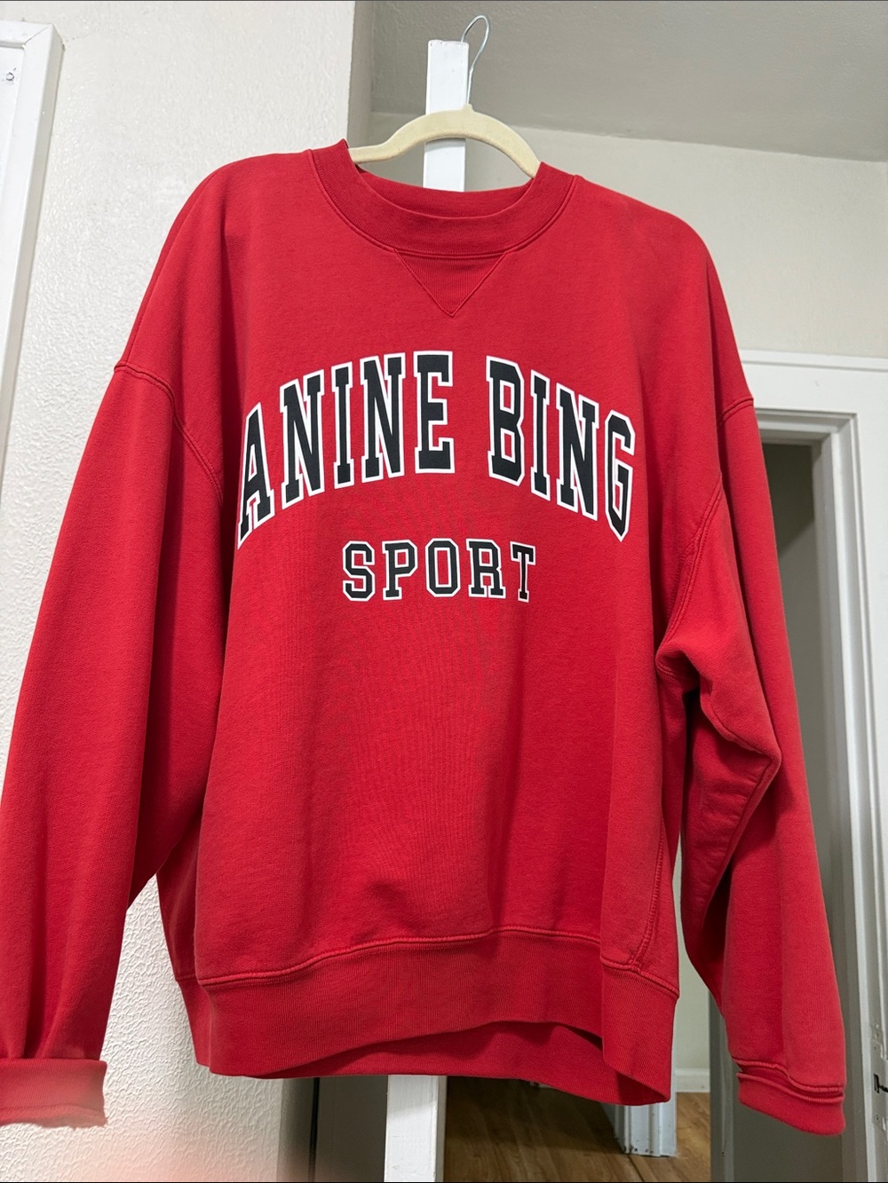 Anine Bing Red Crewneck Sweatshirt with Black & White Lettering